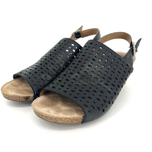 Josef Seibel Black Perforated Leather Slingback Open Toe Heeled Sandals US 8.5 - Picture 2 of 10